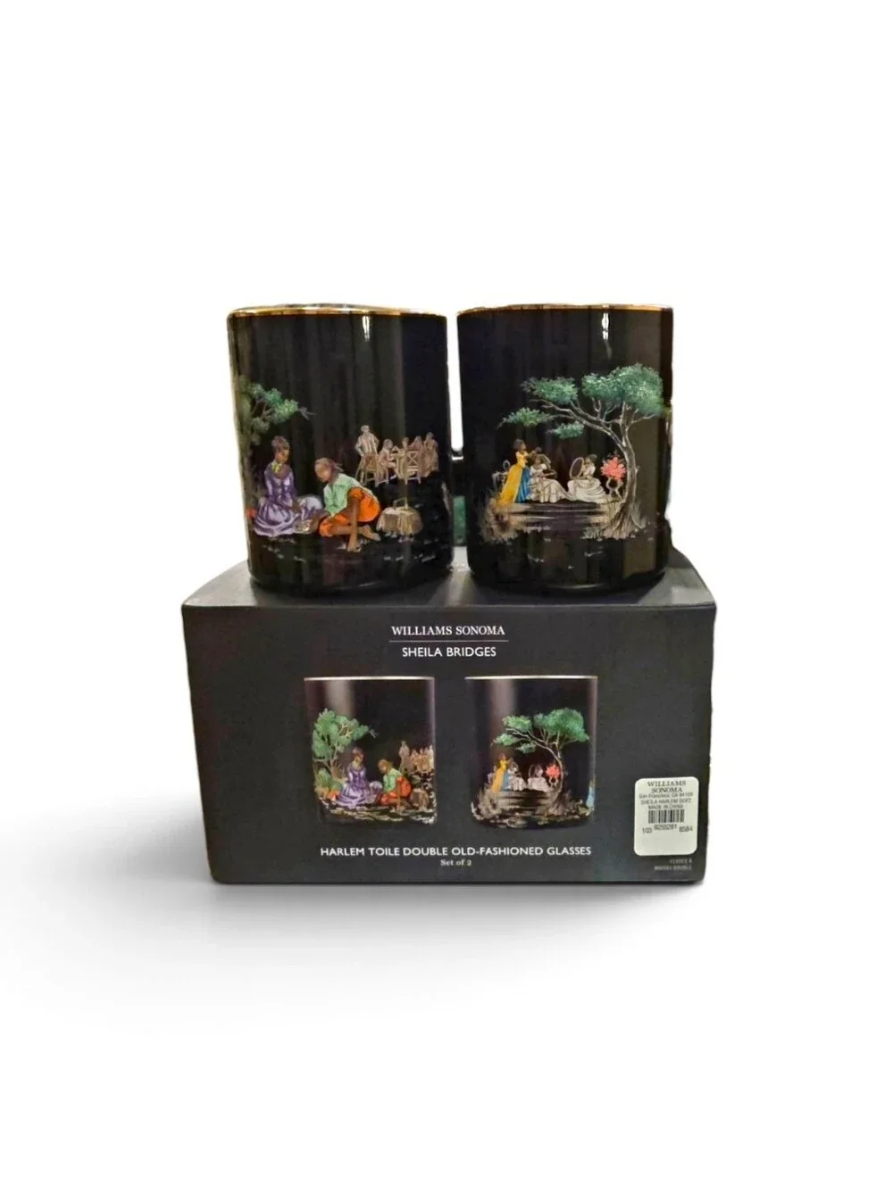 Williams Sonoma x Sheila Bridges Harlem Toile | Dbl Old Fashioned Glasses | NIB